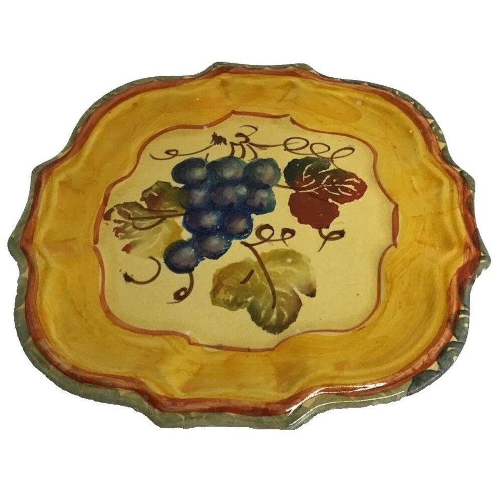 Italica Ars Italy Plate Square Gold Grapes Leaves Hand Painted Art Fruit 9"